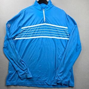 Under Armour Mens LG Allseasongear Quarter Zip Blue Striped‎ Aspen Glen Golf Top